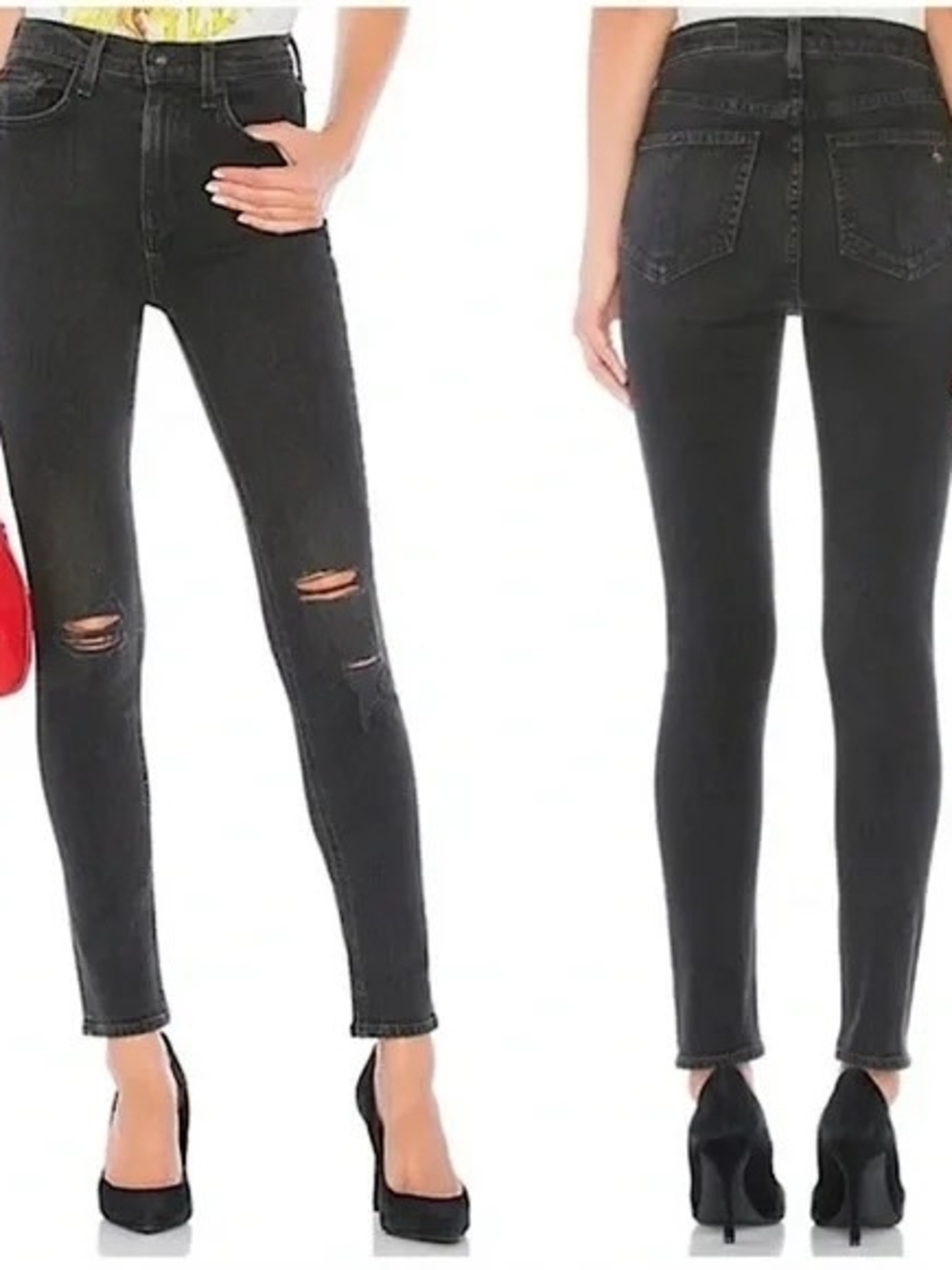 rag & bone Washed Black Skinny Jeans with Factory Distressing